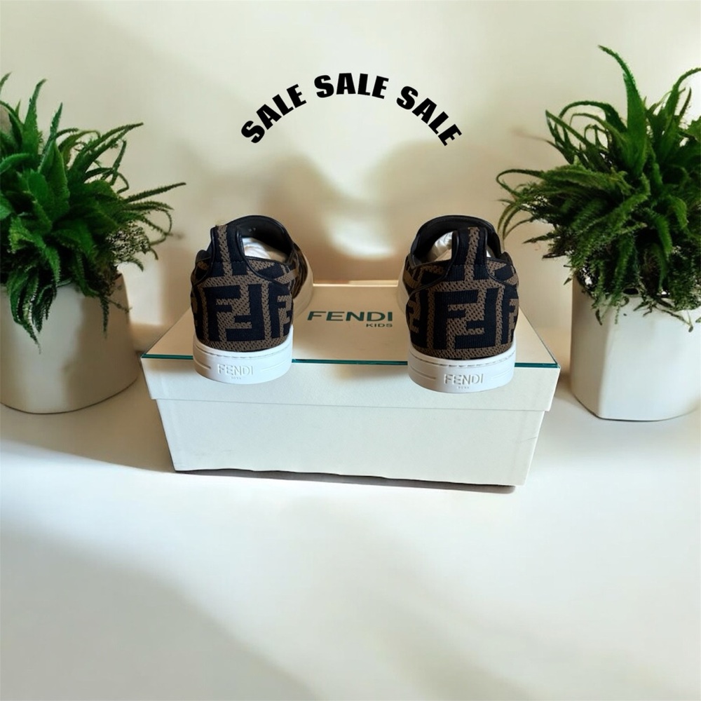 Fendi Kids Black and Brown Logo Sneakers